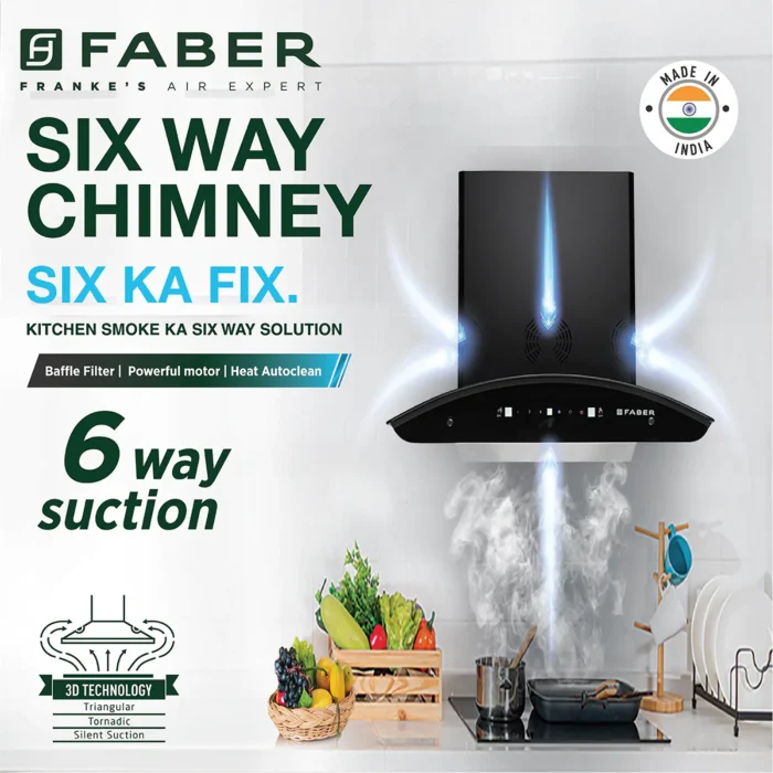 Faber Hood Premia 3D Plus IND HC SC BK 60 Auto Clean Wall Mounted Chimney - Image 7