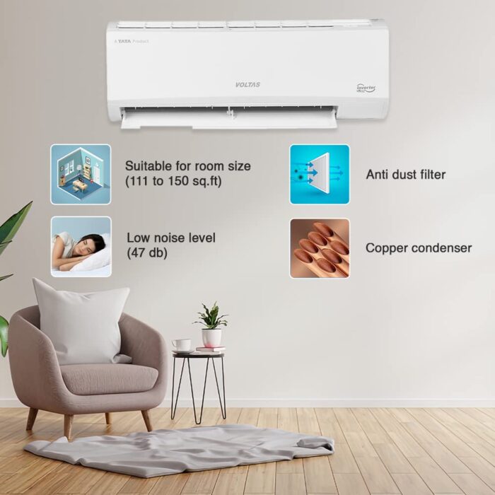 Voltas 1.5 Ton 3 Star Inverter Split AC Copper Condenser 183V Vectra Prime White - Image 6