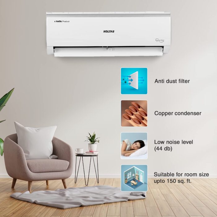 Voltas 1.0 Ton 3 Star Inverter Split AC Copper Condenser 123V Vectra Elegant White - Image 4