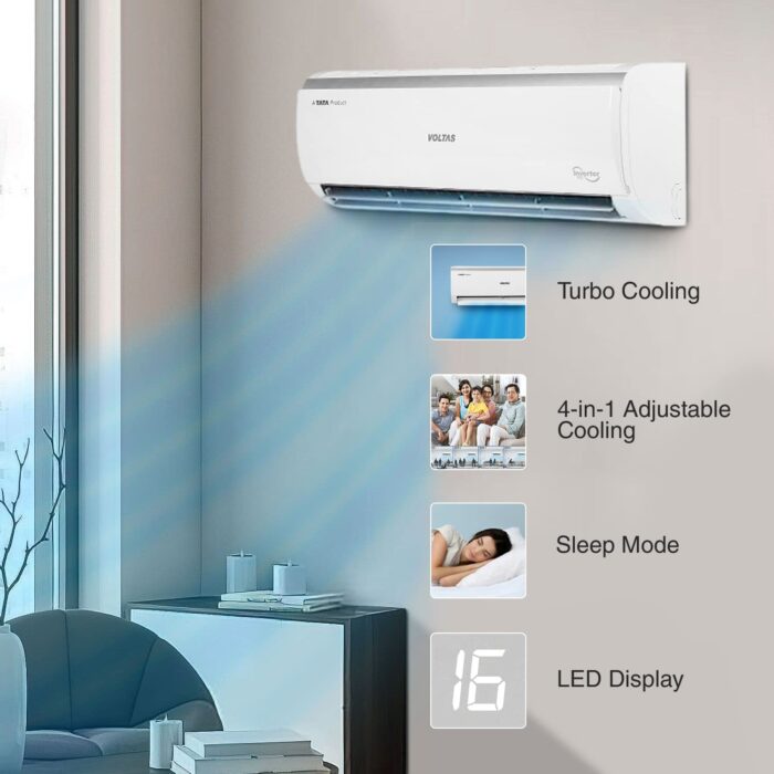 Voltas 1.0 Ton 3 Star Inverter Split AC Copper Condenser 123V Vectra Elegant White - Image 8